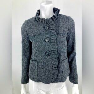 J Crew Coat Gray Wool Gently Used Length 21’ Underarms 17’ Sleeve 22’ Size 0